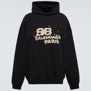 Auth Balenciaga Black Sweatshirt Hoodie with bleach Print